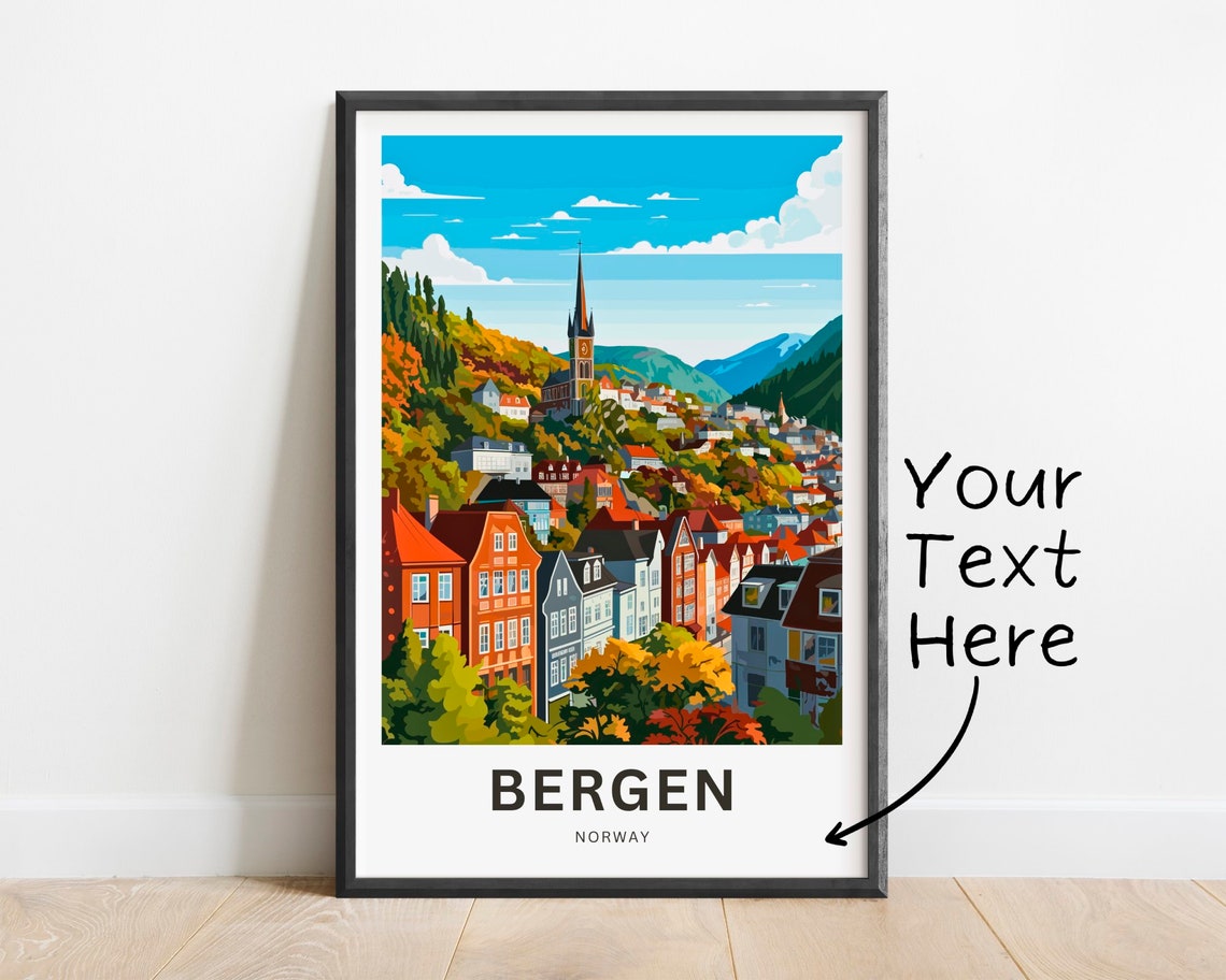 Personalized Bergen Norway Hillside Church Spire Autumn Poster