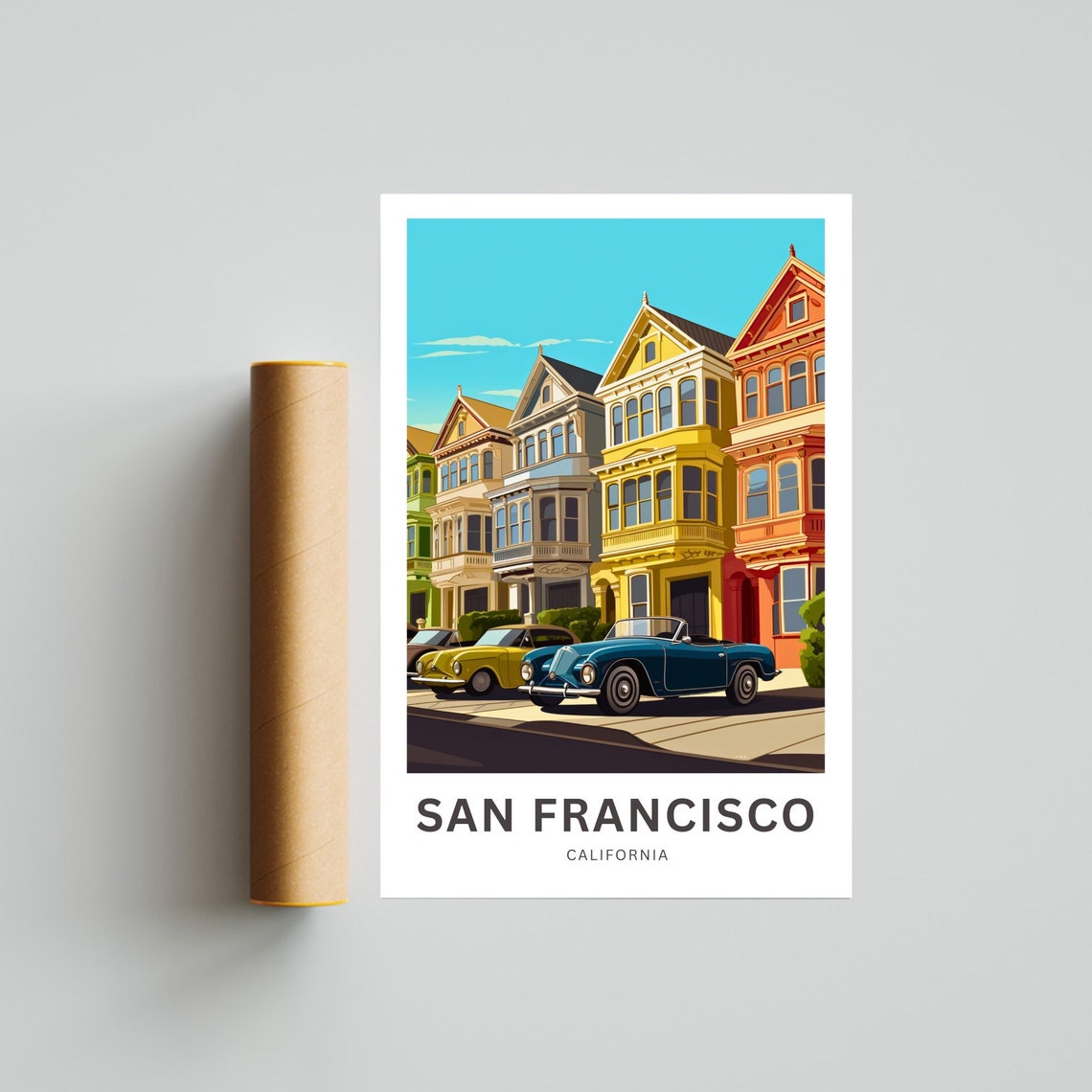 San Francisco Painted Ladies Classic Convertible Vintage Travel Poster - Image 4