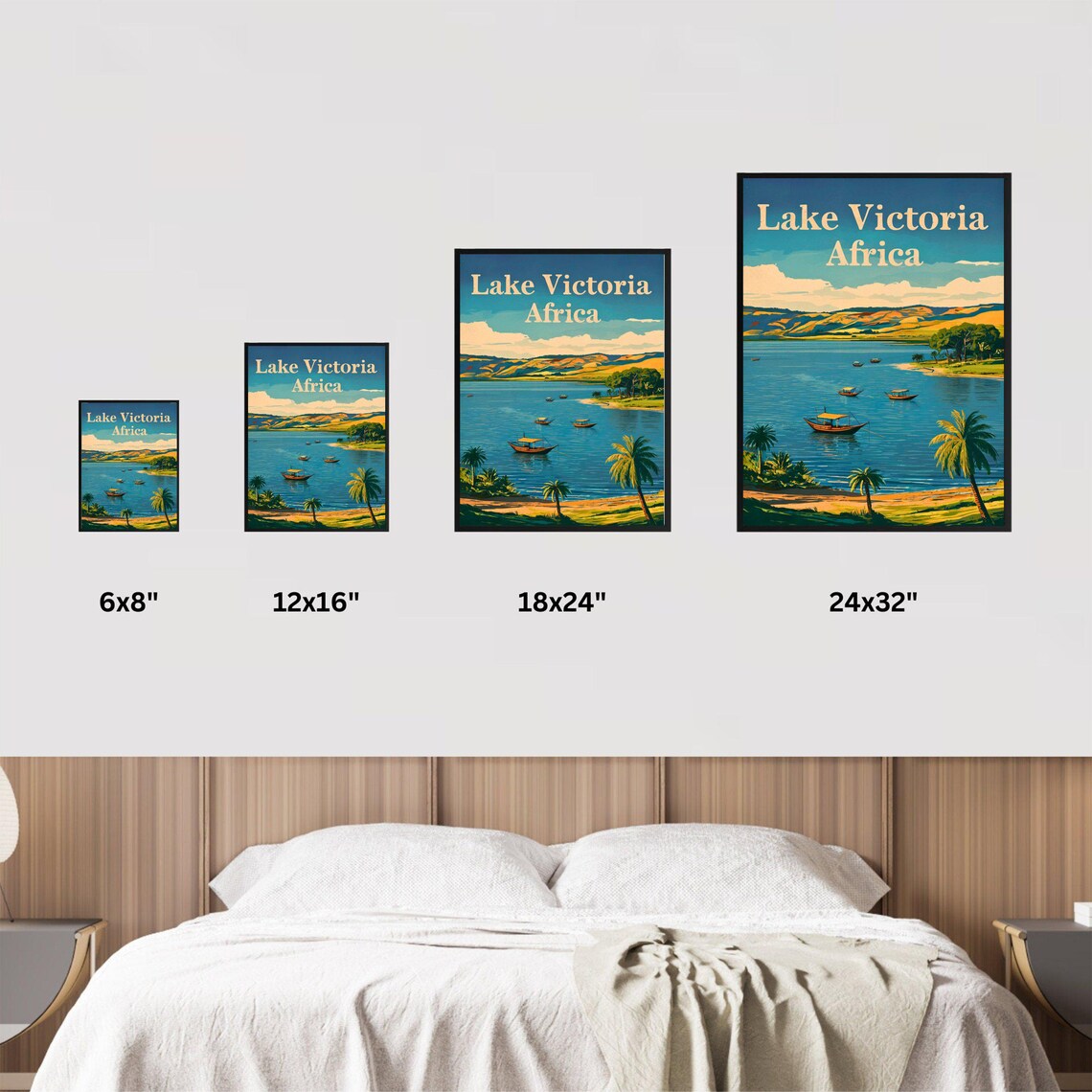 Lake Victoria Africa Fishing Boats Palms Lake Scene Travel Poster - Image 3
