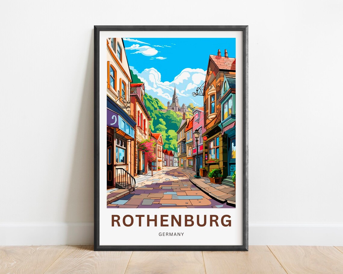 Rothenburg Germany Vintage Old Town Cobblestone Street Travel Poster