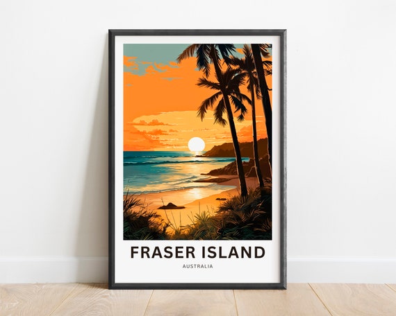 Fraser Island Travel Print Poster Australia Wall Art Framed Present Gift Personalized Custom Text