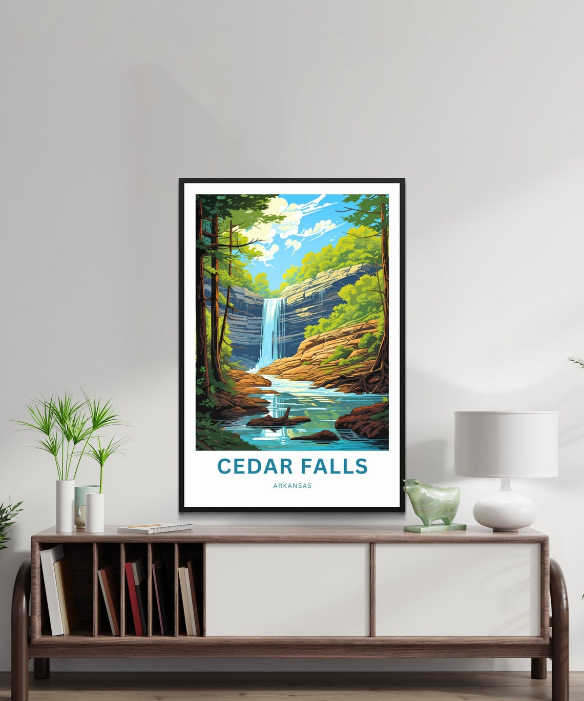 Cedar Falls Arkansas Custom Waterfall Bluff Stream Travel Poster - Image 2