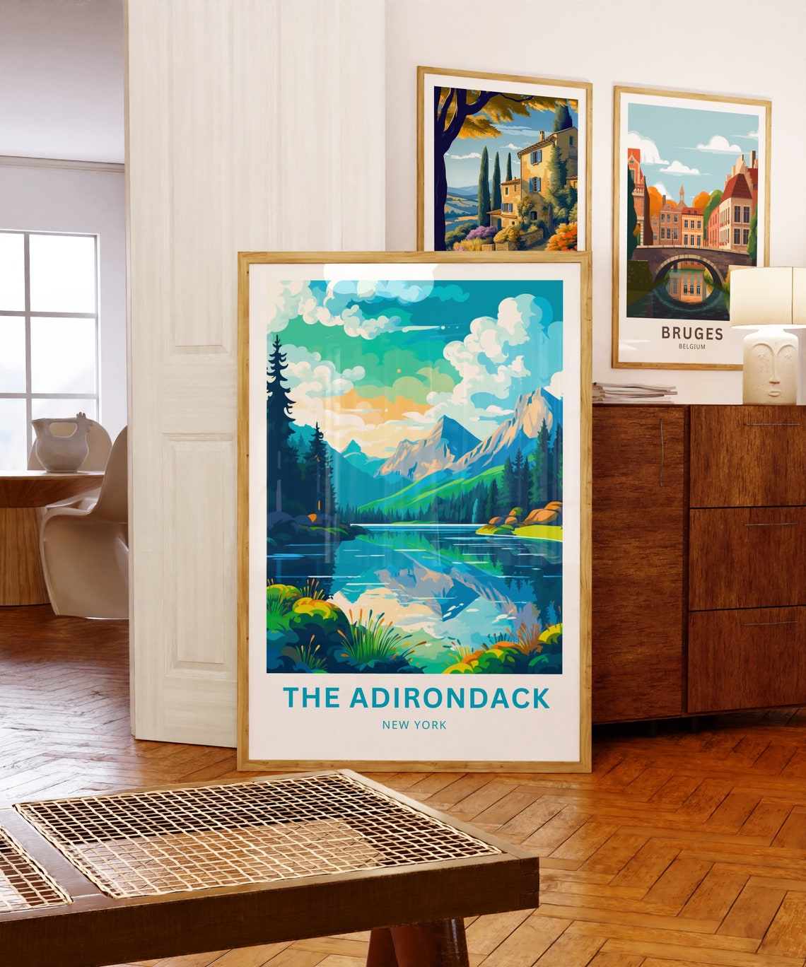 Adirondack New York Mountain Lake Reflection Pine Forest Travel Poster - Image 5