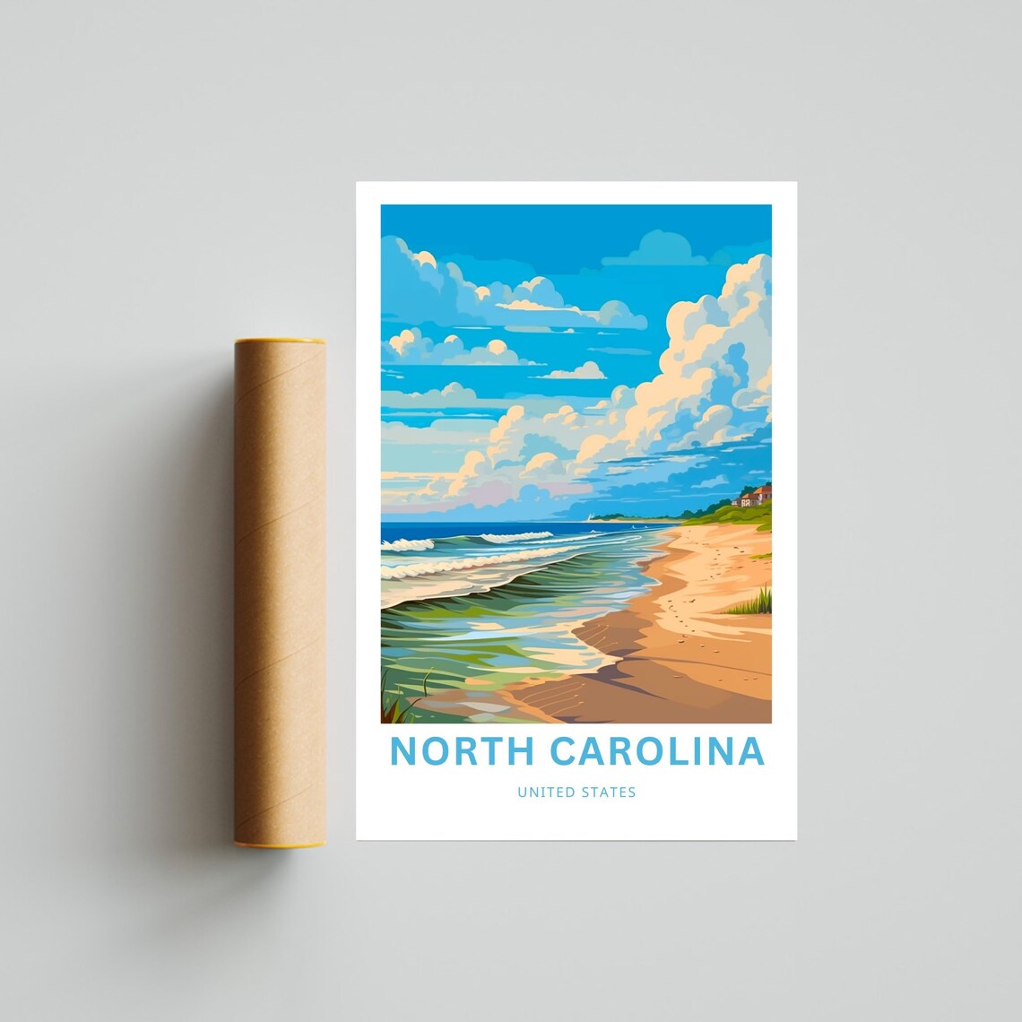 North Carolina Beach Coastal Waves United States Travel Poster - Image 4