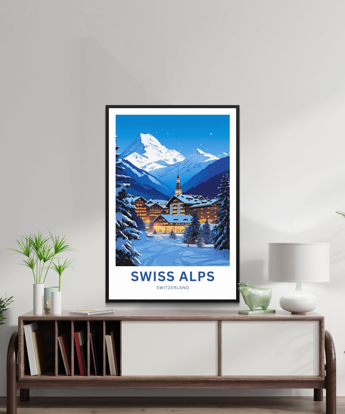 Personalized Swiss Alps Village Winter Night Snow Custom Travel Poster - Image 2