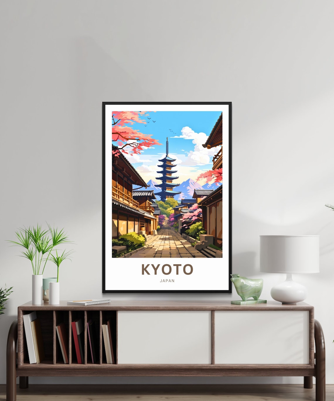Kyoto Japan Travel Poster Pagoda Temple Street Cherry Blossom - Image 2