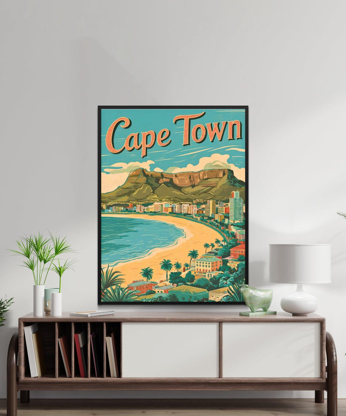 Cape Town South Africa Table Mountain Sunny Vintage Beach Poster - Image 2