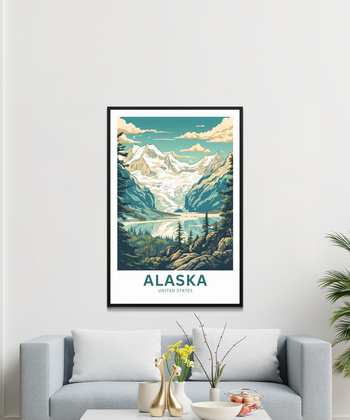 Personalized Alaska Glacier Lake Evergreen Travel Art Poster - Image 3