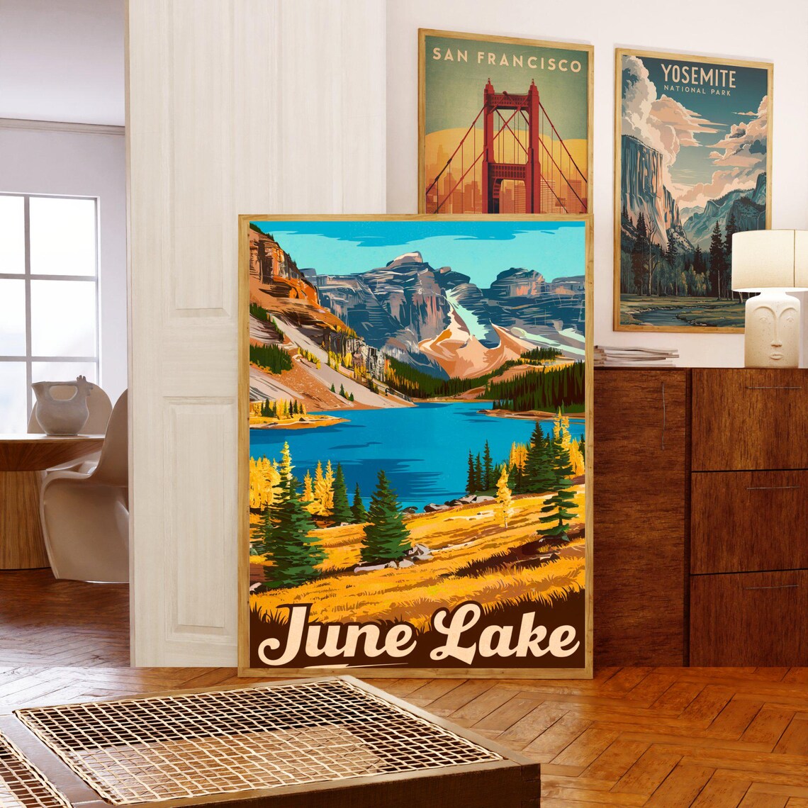 June Lake California Blue Lake Peaks Autumn Retro Travel Poster - Image 5