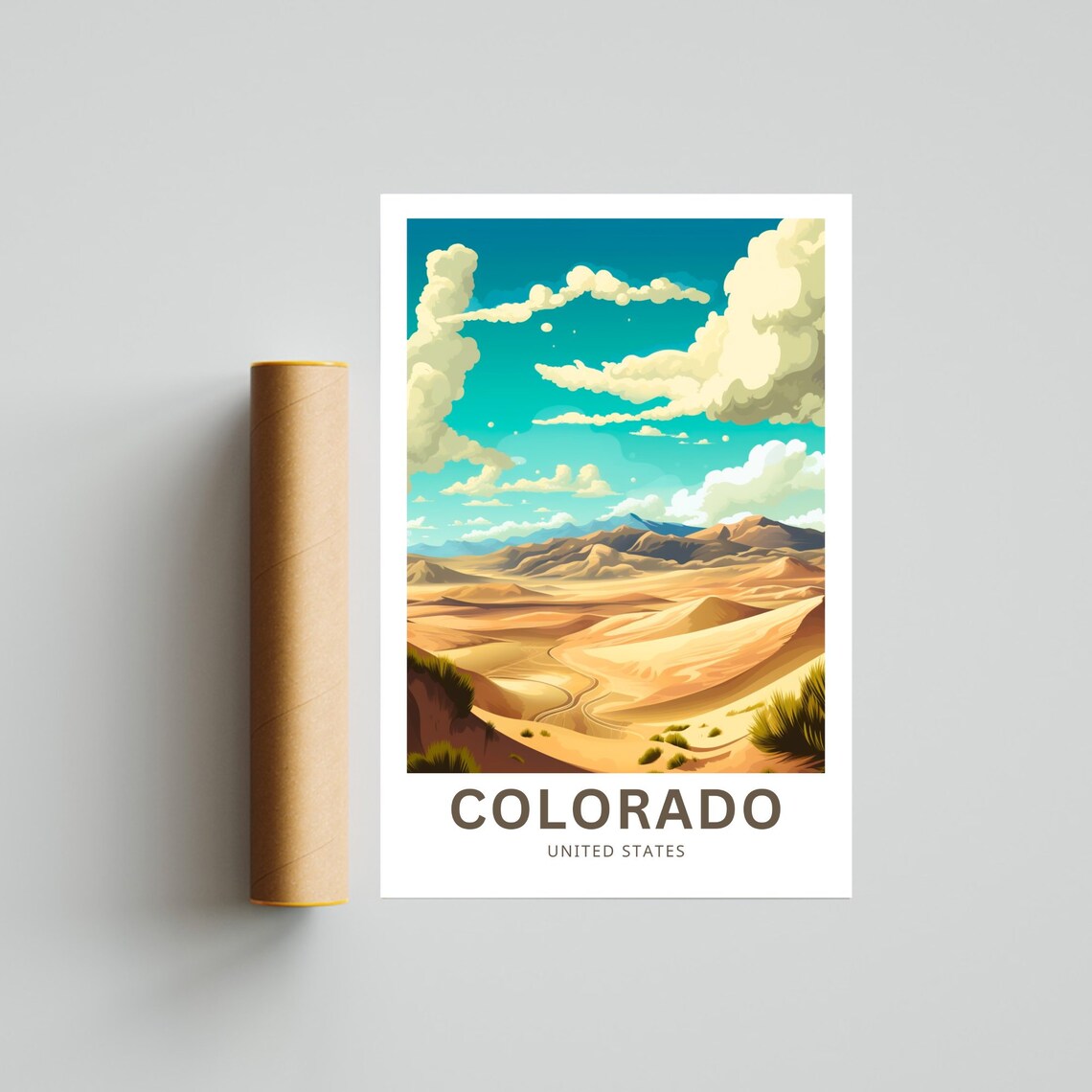 Colorado Golden Sand Dunes Desert Ripples Illustrated Travel Poster - Image 4