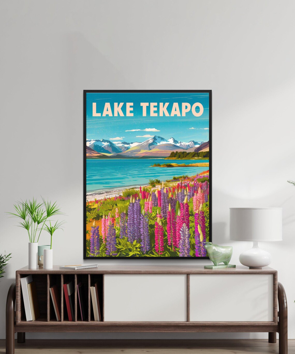 Lake Tekapo Lupine Flowers Turquoise Lake Snowy Peak Travel Poster - Image 3