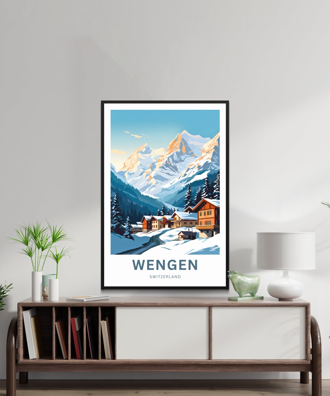 Wengen Switzerland Snowy Alpine Village Mountain Travel Poster - Image 2