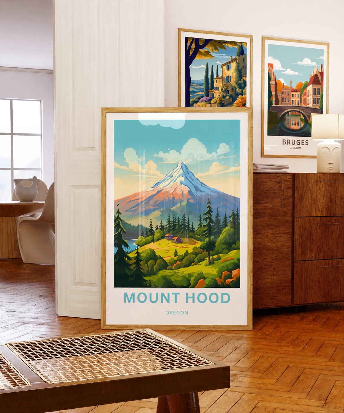 Mount Hood Oregon Snow Peak Alpine Cabin Forest Travel Poster - Image 5