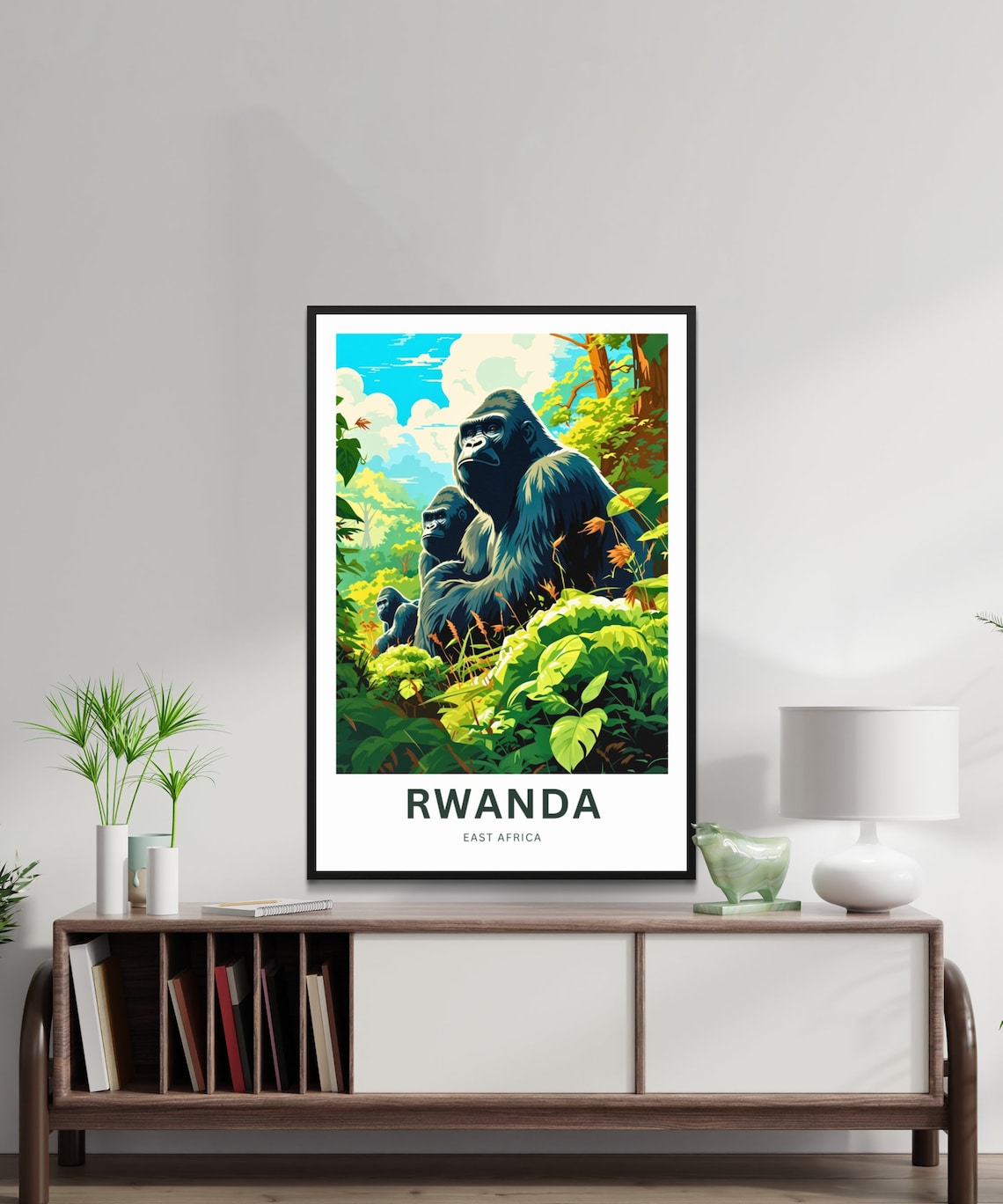 Rwanda Mountain Gorilla Family Jungle East Africa Travel Poster - Image 2