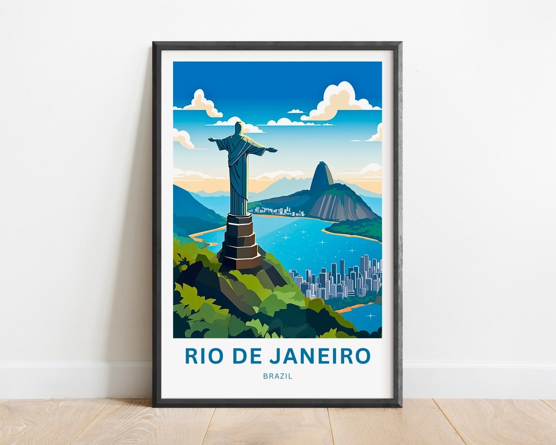 Rio De Janeiro Brazil Christ The Redeemer Statue Over City Poster