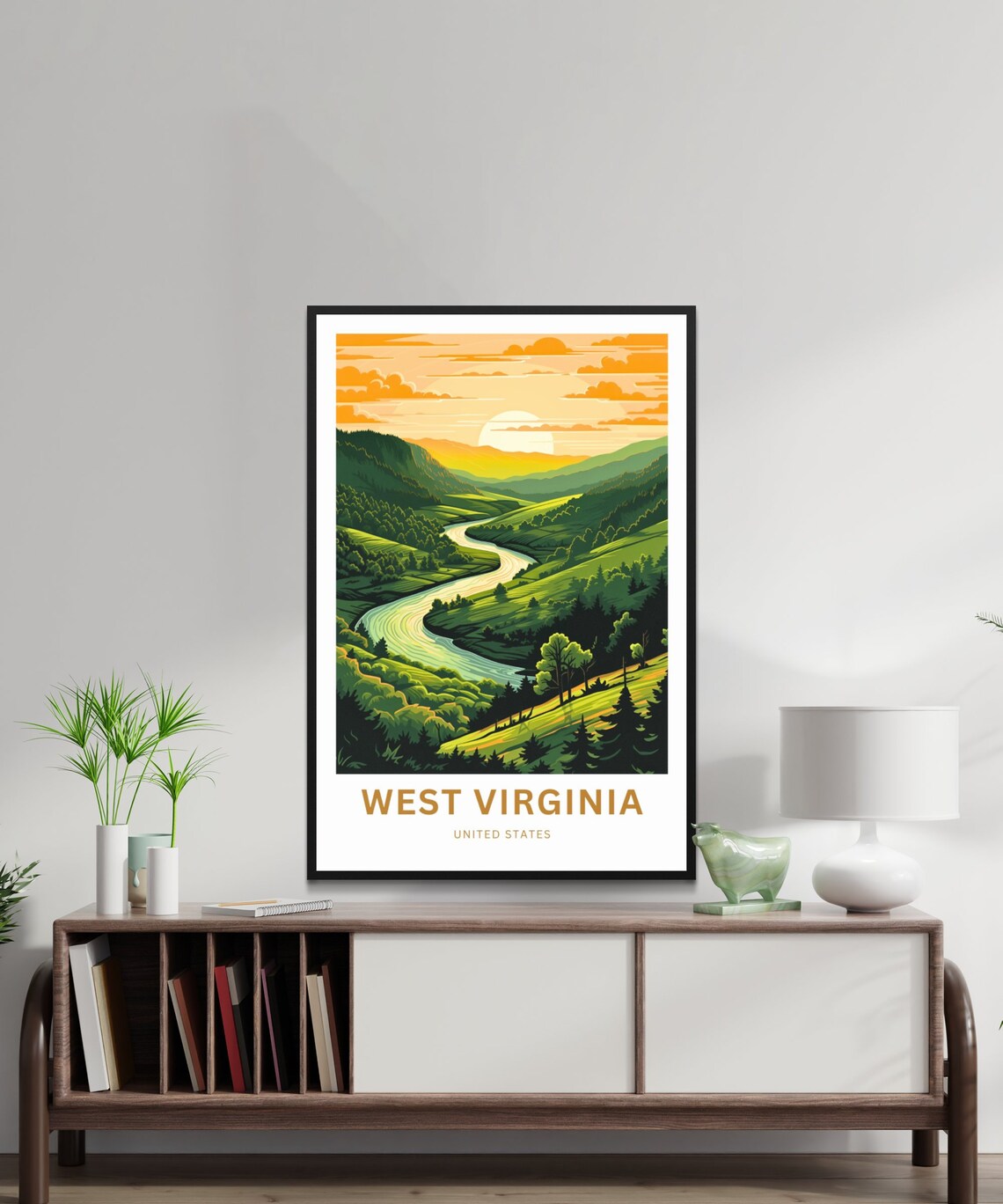 West Virginia Winding River Valley Sunset Hills Travel Poster - Image 2