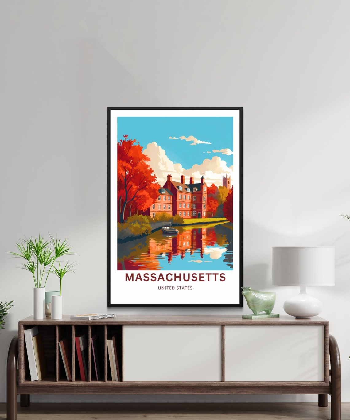 Personalized Massachusetts Historic Riverside Hall Autumn Poster - Image 2