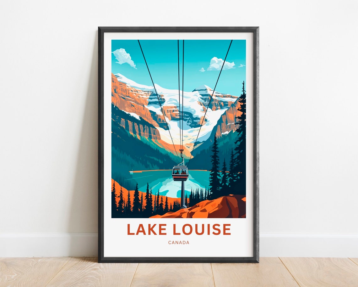 Lake Louise Canada Gondola Over Turquoise Alpine Lake Travel Poster