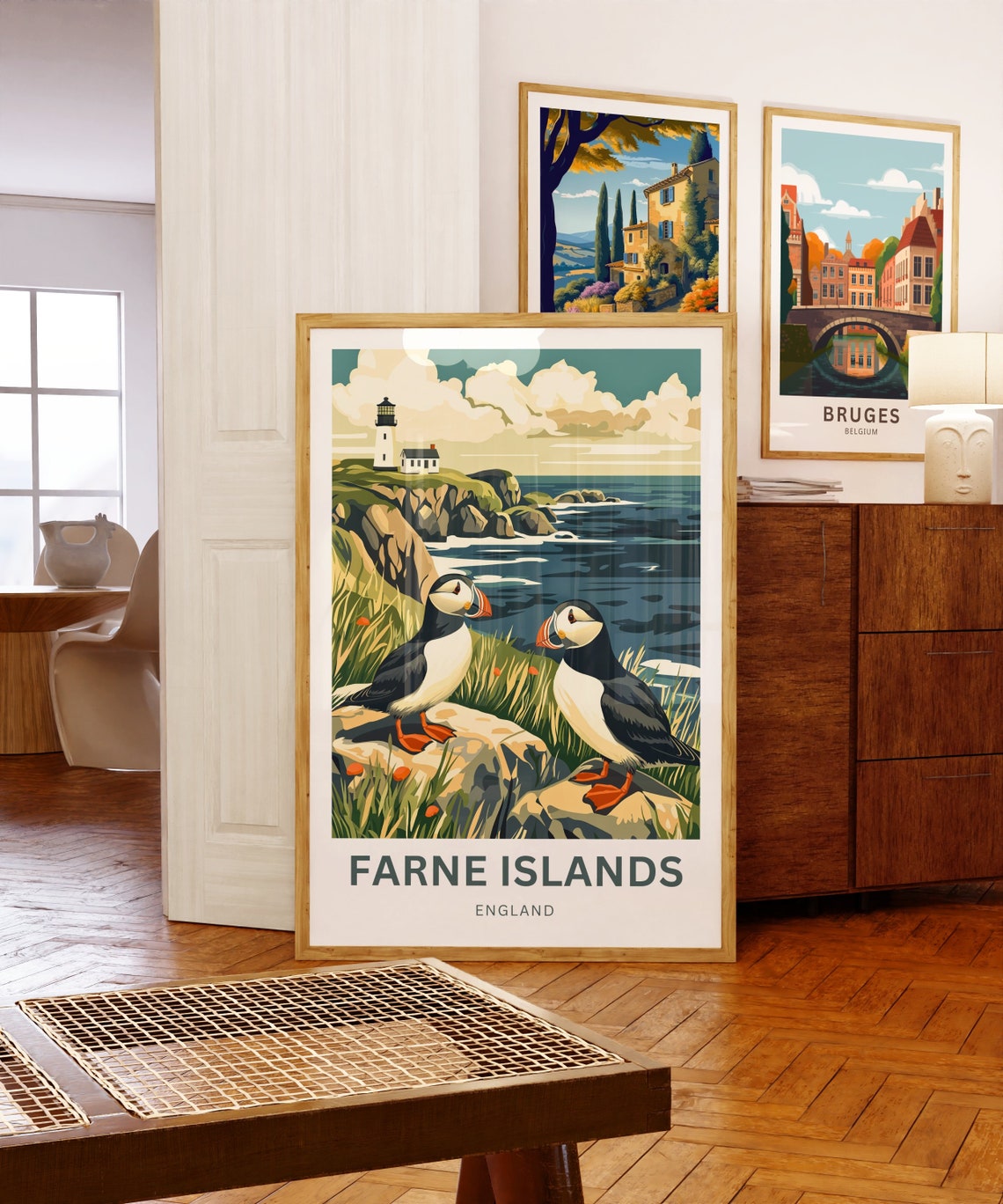Farne Islands England Puffins Lighthouse Coastal Travel Poster - Image 3