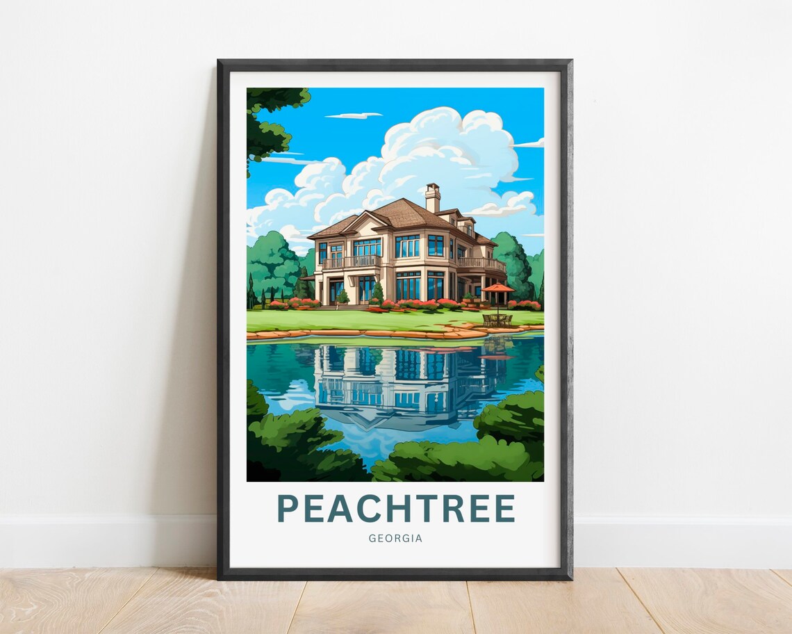 Peachtree Georgia Lakeside Home Vintage Travel Poster Southern Charm