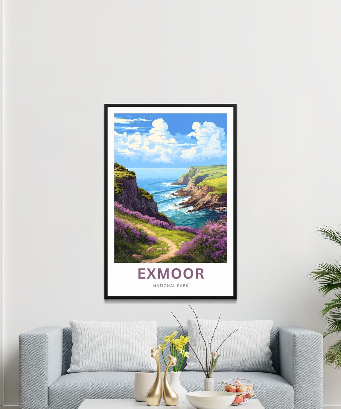 Exmoor National Park Heather Cove Path Between Sea Cliffs Poster - Image 3