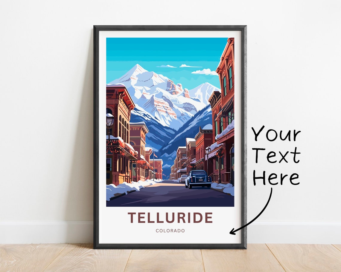 Telluride Colorado Snowy Winter Town Personalized Travel Poster