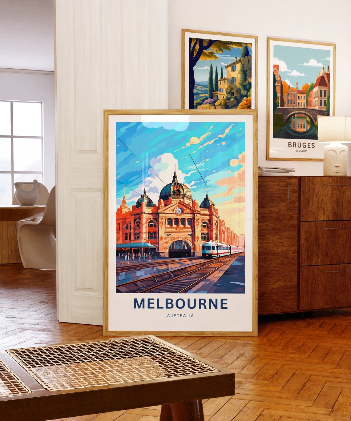 Melbourne Australia Train Station Customizable Skyline Travel Poster - Image 5
