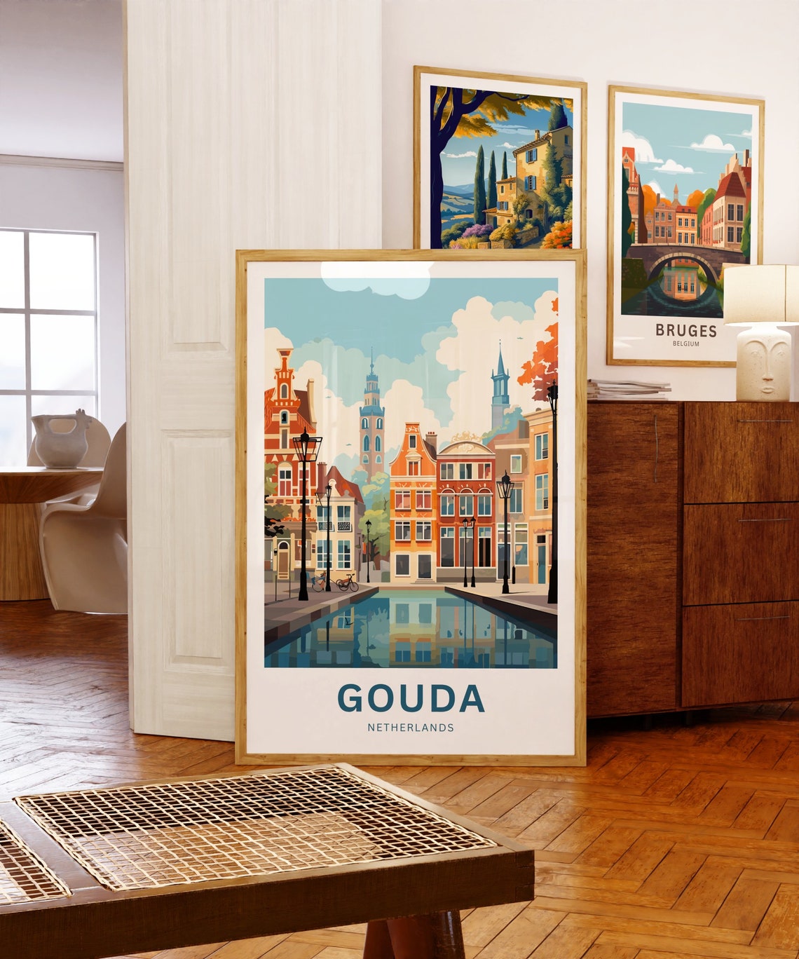 Personalized Gouda Netherlands Canal Gabled Houses Reflection Poster - Image 5