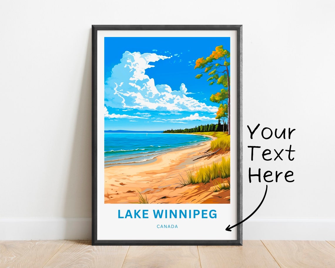 Lake Winnipeg Canada Curved Sand Beach Blue Water Scene Poster