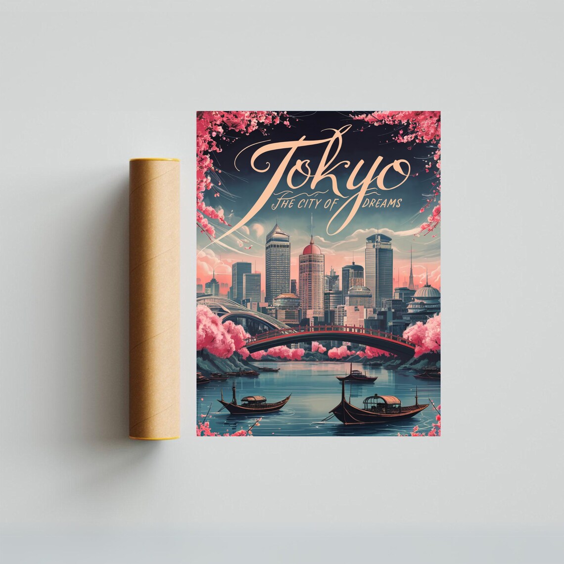 Tokyo Japan City of Dreams Cherry Blossom Bridge Travel Poster - Image 4