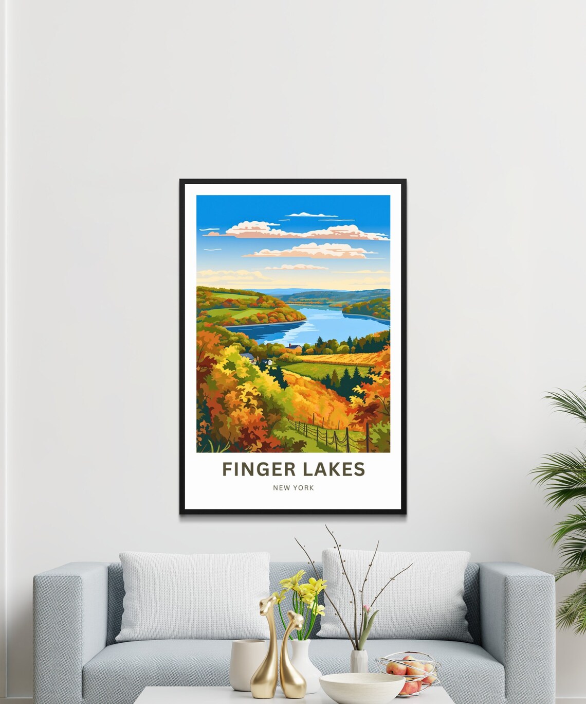 Personalized Finger Lakes New York Autumn Vineyard Hills Poster - Image 2