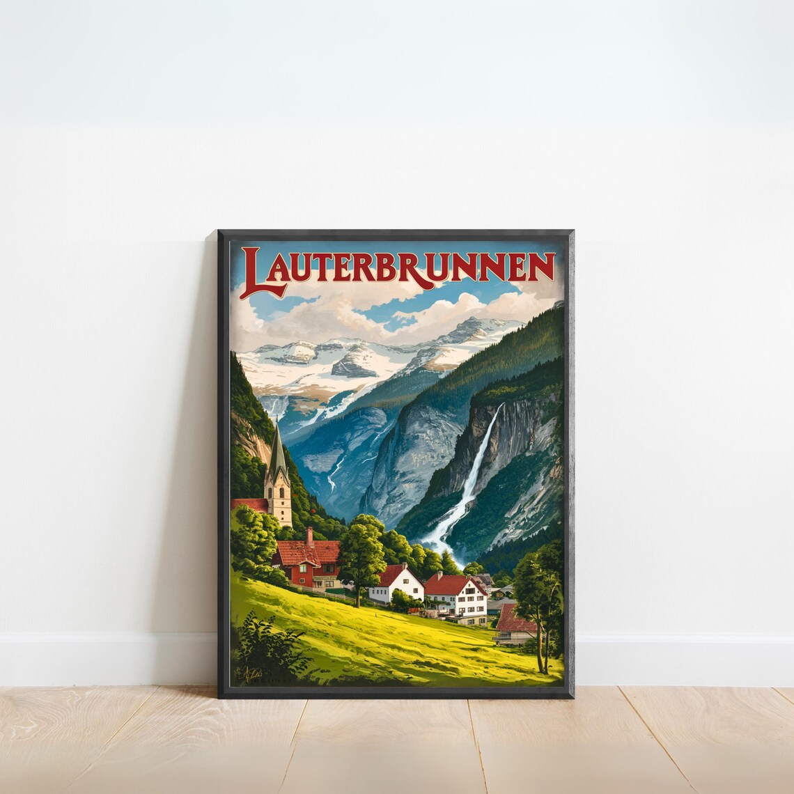 Lauterbrunnen Vintage Travel Poster, Switzerland Art Print