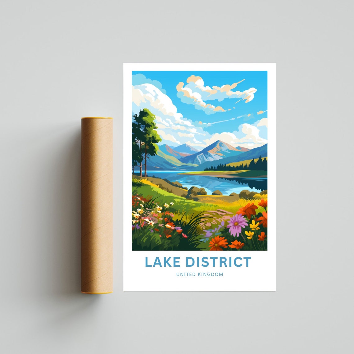 Personalized Lake District UK Wildflower Meadow Mountain Poster - Image 4