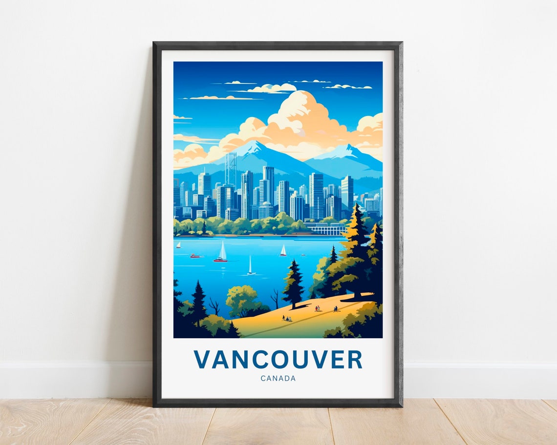 Vancouver Canada Harbor Skyline Sailboats Mountain View Poster