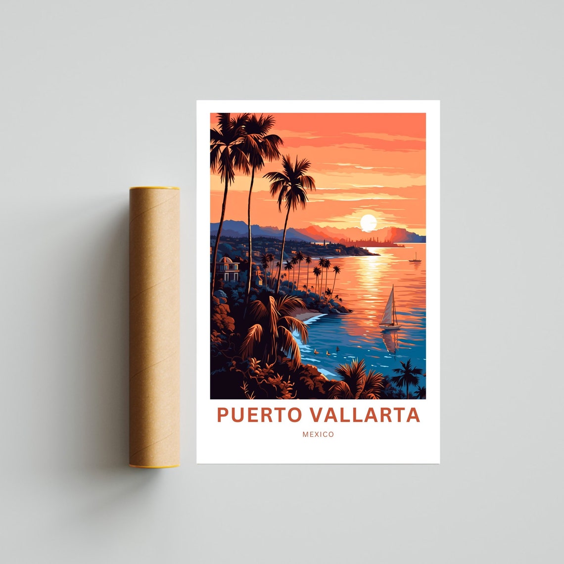 Puerto Vallarta Travel Print Puerto Vallarta Poster Mexico Wall Art Framed Present Gift Mexico Decor Present Customize Your Text - Image 4