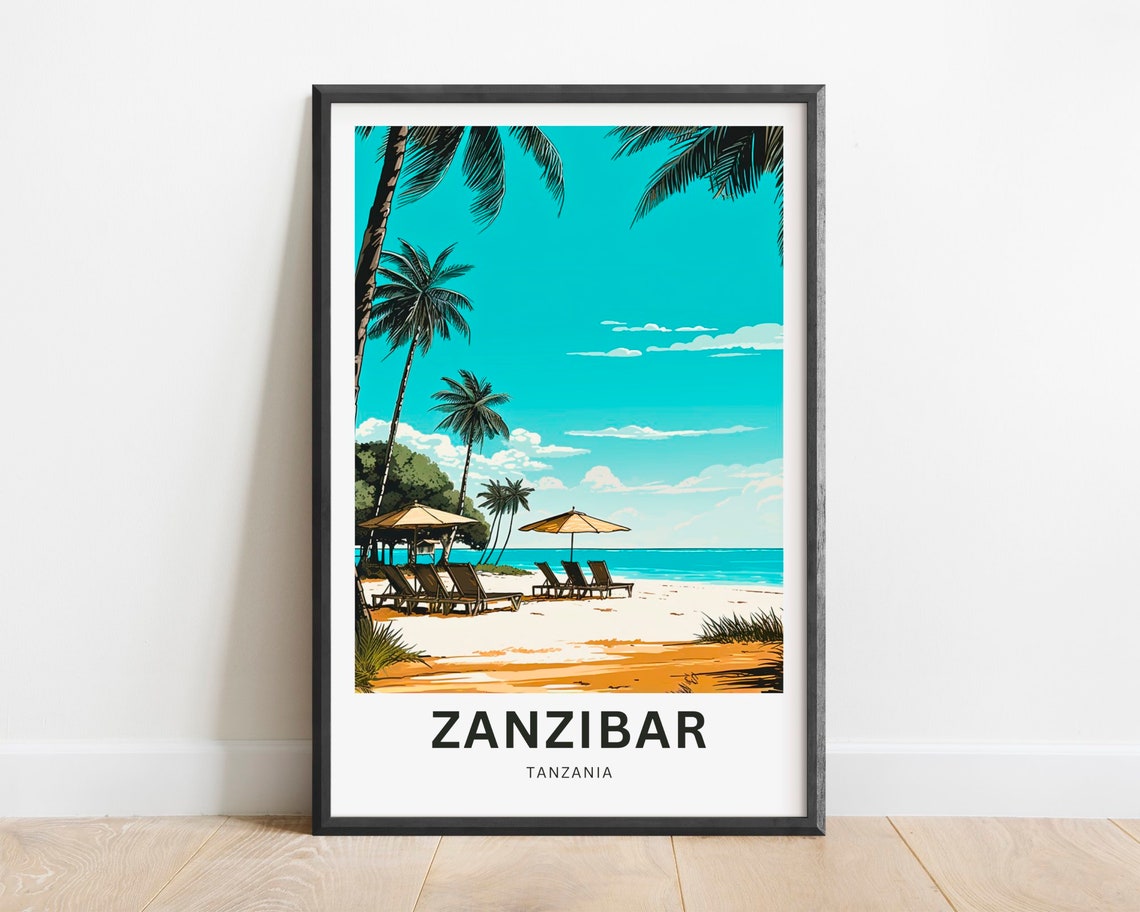 Zanzibar Tanzania Personalized Row Of Sun Loungers Seaside Poster