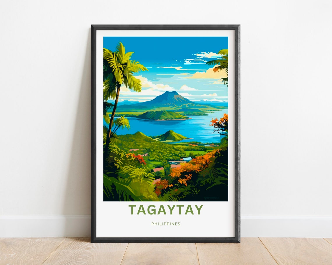 Tagaytay Philippines Taal Volcano Palms Lake Island Scenic Poster