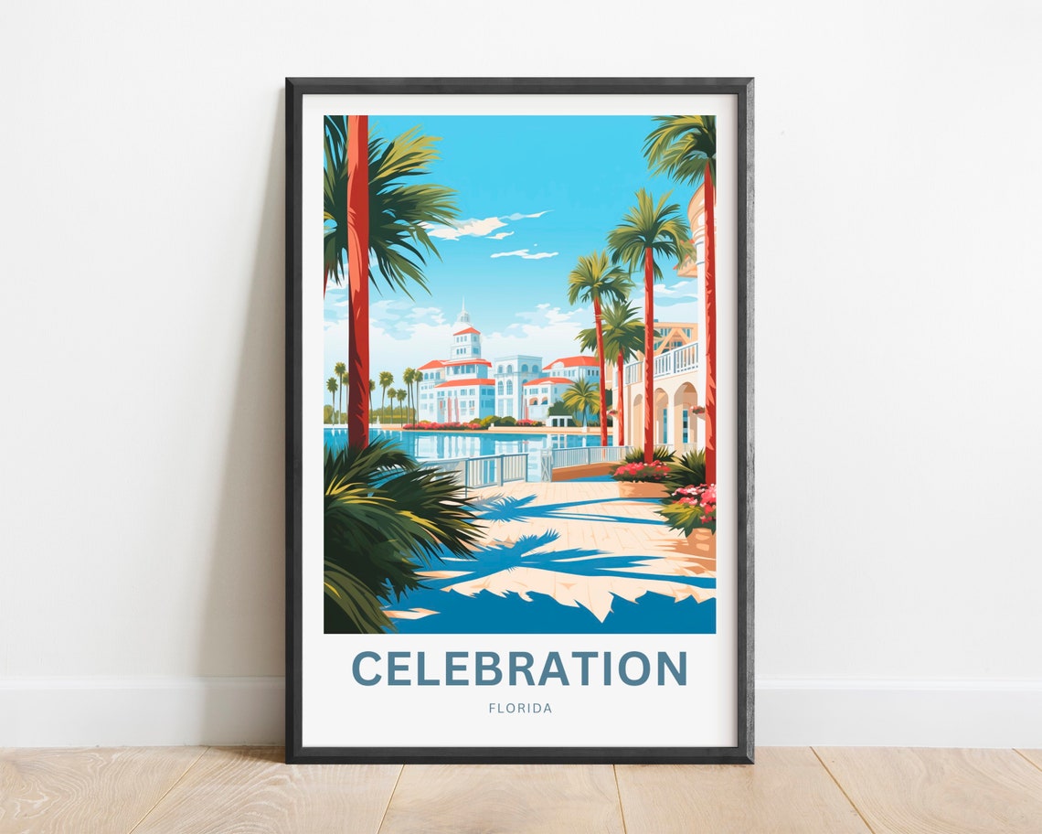 Celebration Florida Tall Palms Resort View Travel Art Poster