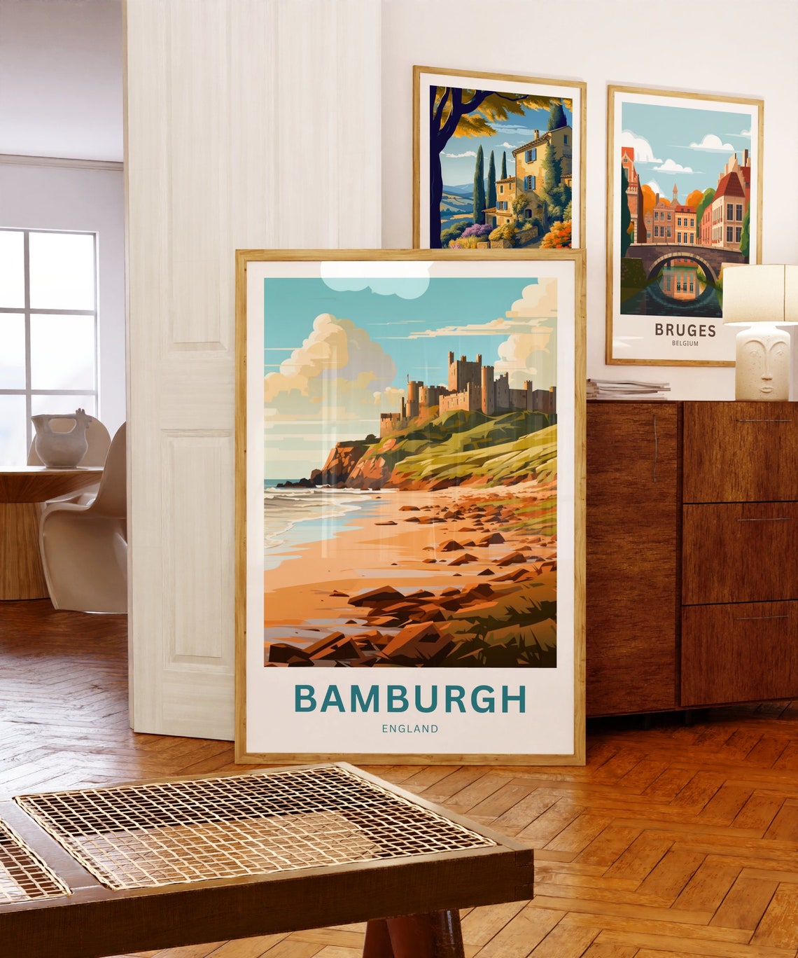 Bamburgh Castle Beach Cliff Sunset Custom England Travel Poster - Image 5