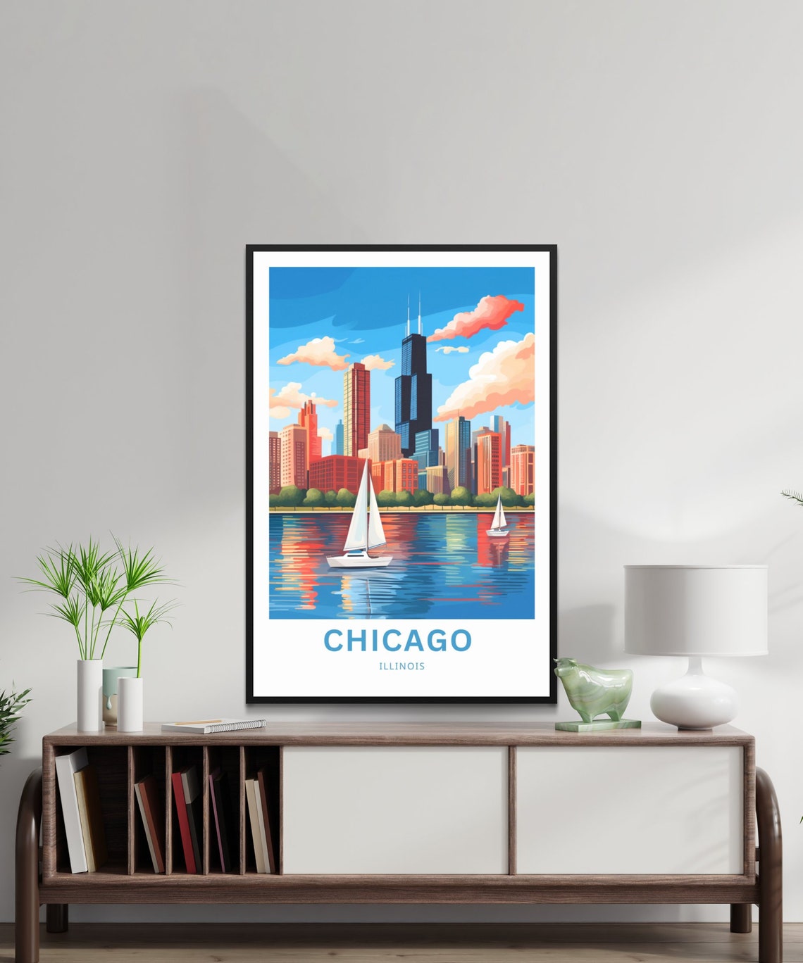 Personalized Chicago Skyline Lake Sailboats Illinois Travel Poster - Image 2