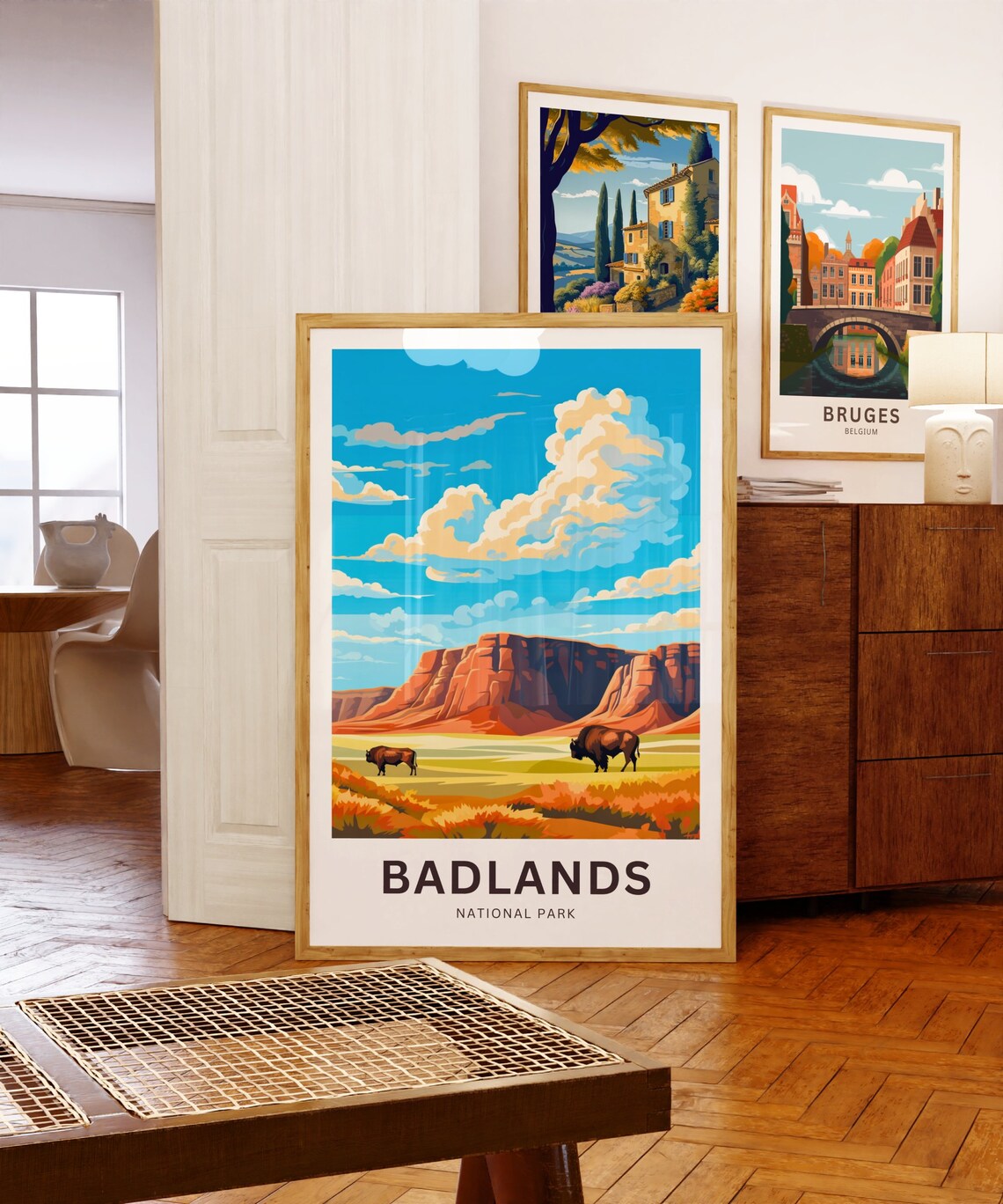 Badlands National Park Bison Herd Red Mesas Retro Travel Poster - Image 5