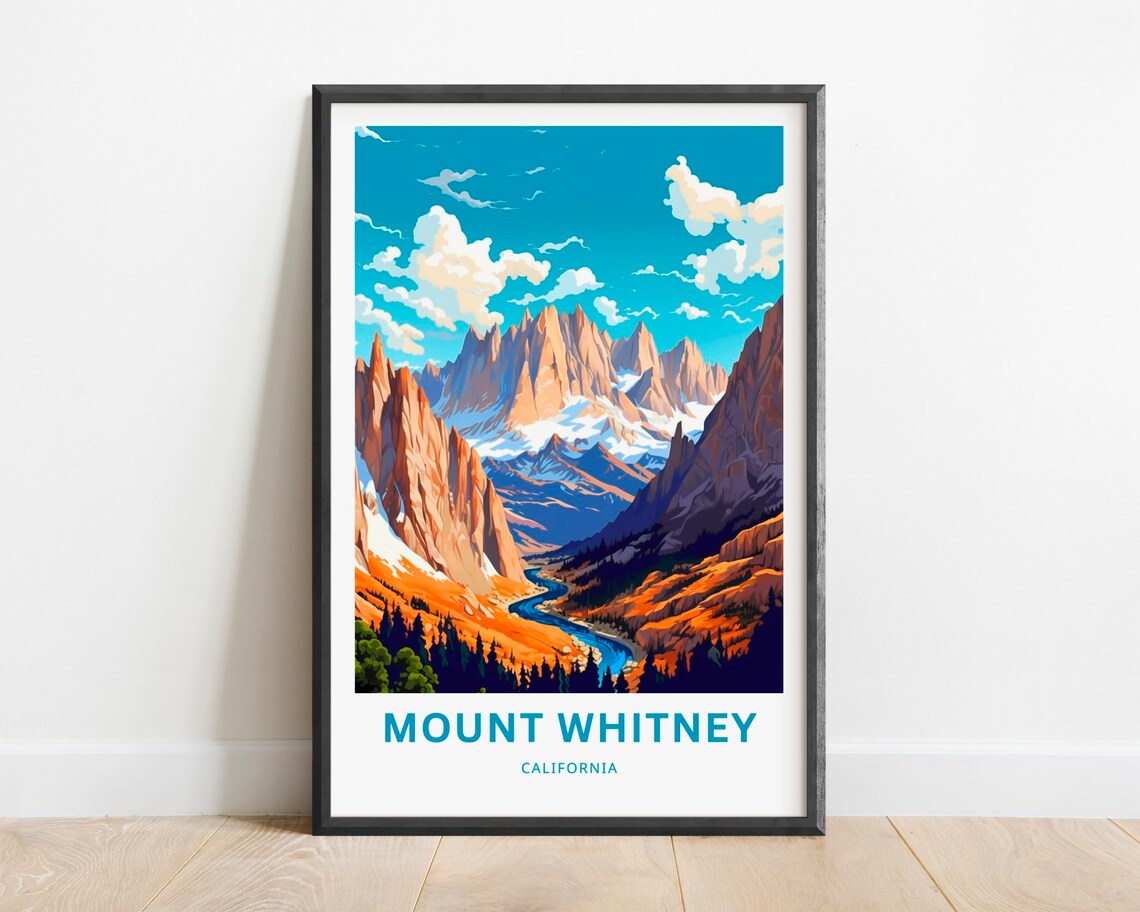 Mount Whitney California Travel Poster Granite Peaks Alpine Scenic View Art