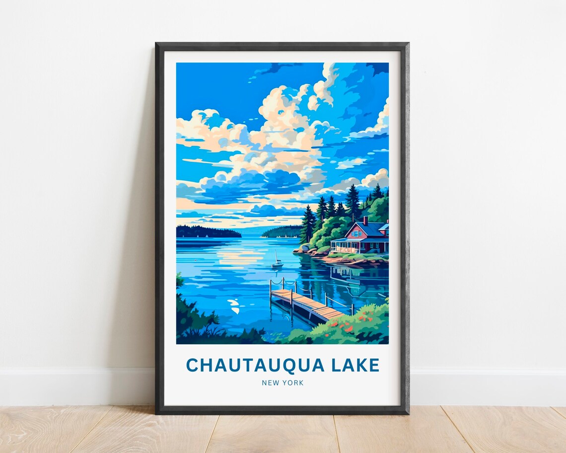 Chautauqua Lake New York Serene Lakeview Cabin Dock Travel Poster
