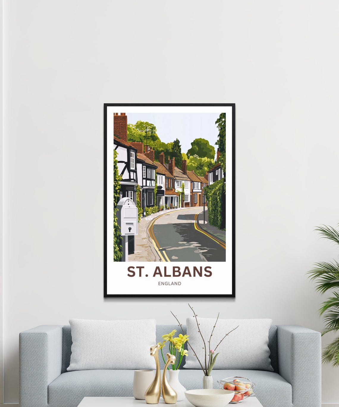 St. Albans England Tudor Street Vintage Postbox Travel Poster - Image 4