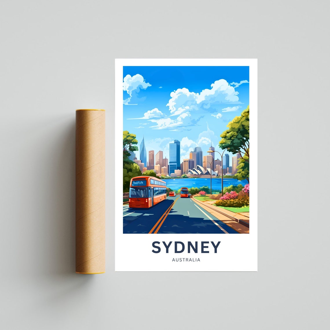 Sydney Australia Red Buses City Skyline Harbour Travel Poster - Image 4