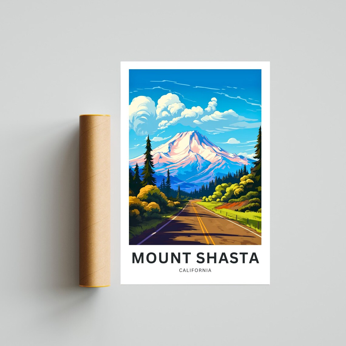 Personalized Mount Shasta California Snowy Peak Road Travel Poster - Image 4