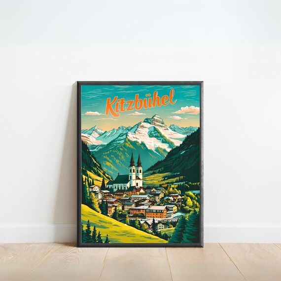 Kitzbühel Austria Vintage Travel Poster Alpine Ski Town Retro Wall Decor