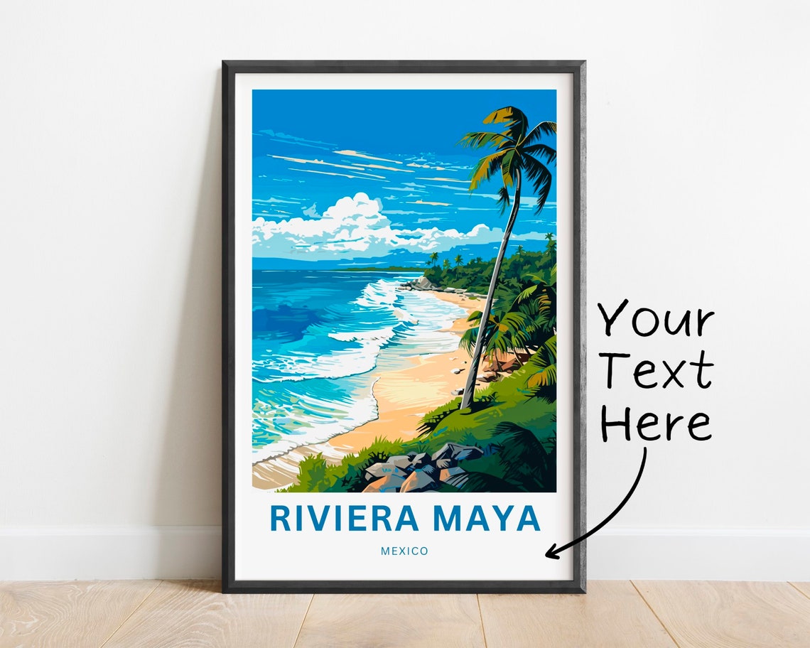 Riviera Maya Mexico Caribbean Surf Beach Custom Art Travel Poster