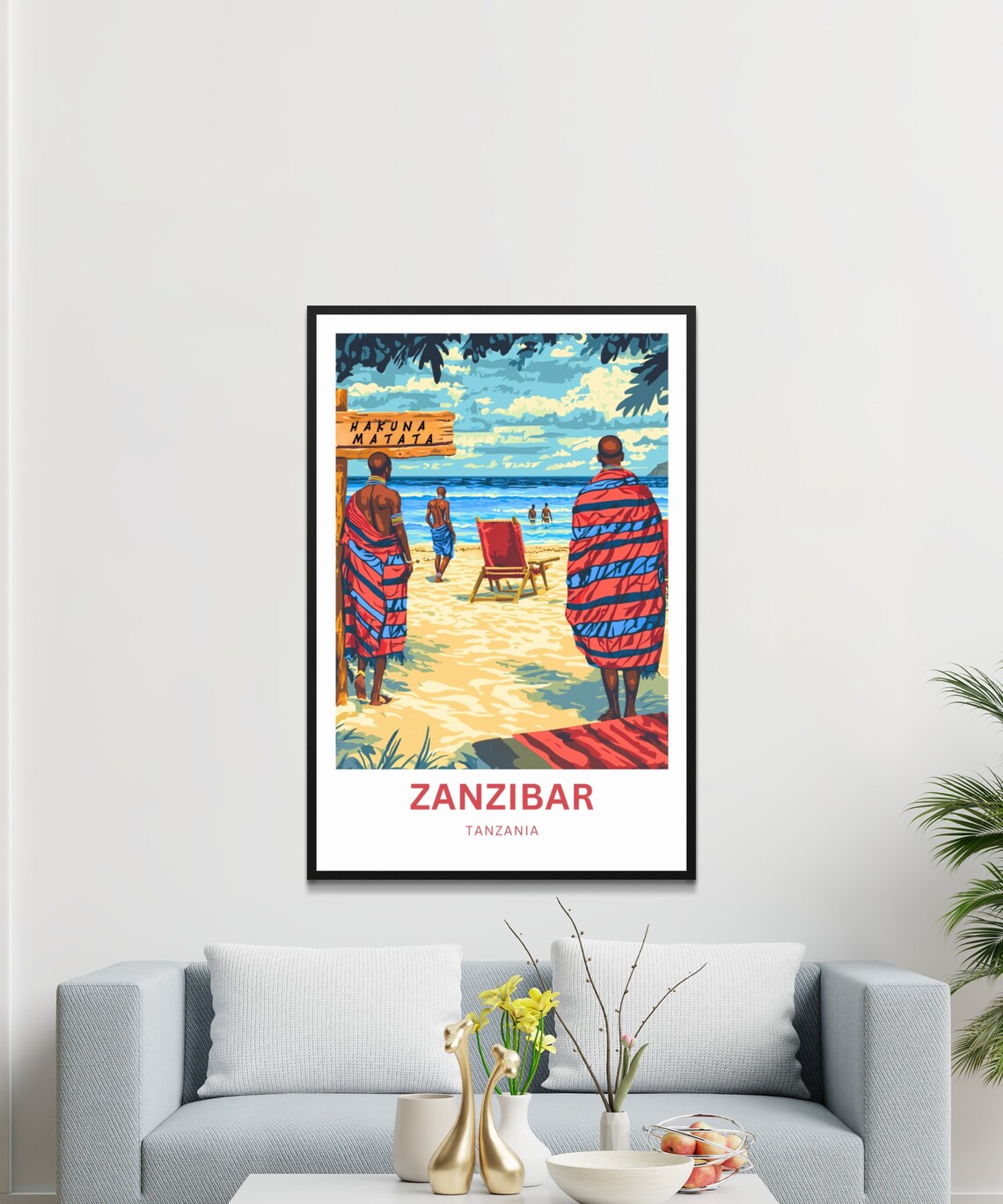 Zanzibar Tanzania Maasai Figures on Beach Under Hakuna Matata Poster - Image 4