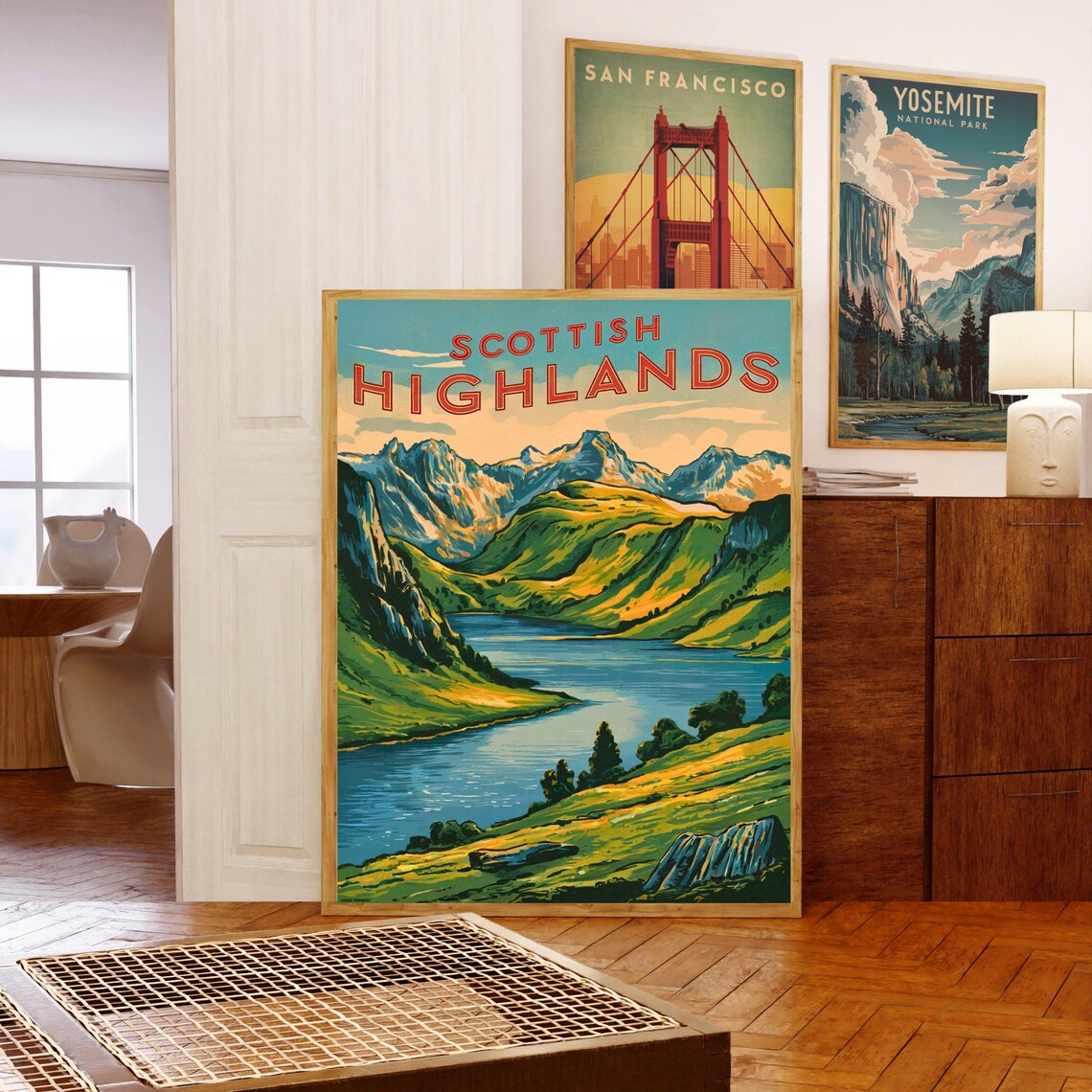 Scottish Highlands Vintage Green Loch Valley Travel Art Poster - Image 3